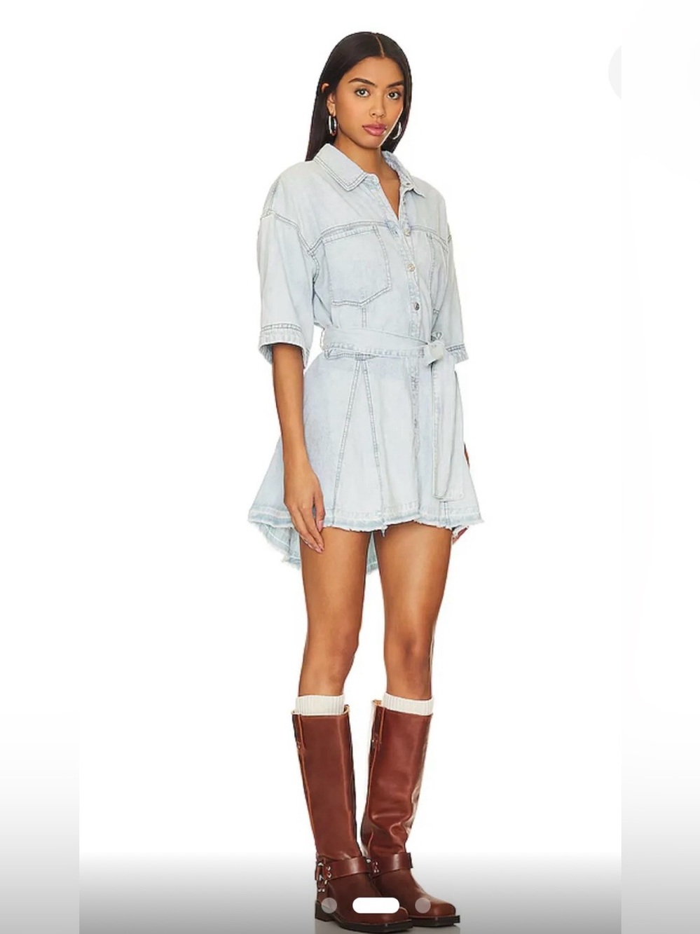 We The Free Jenny Light Blue Denim High-Low Shirt Dress